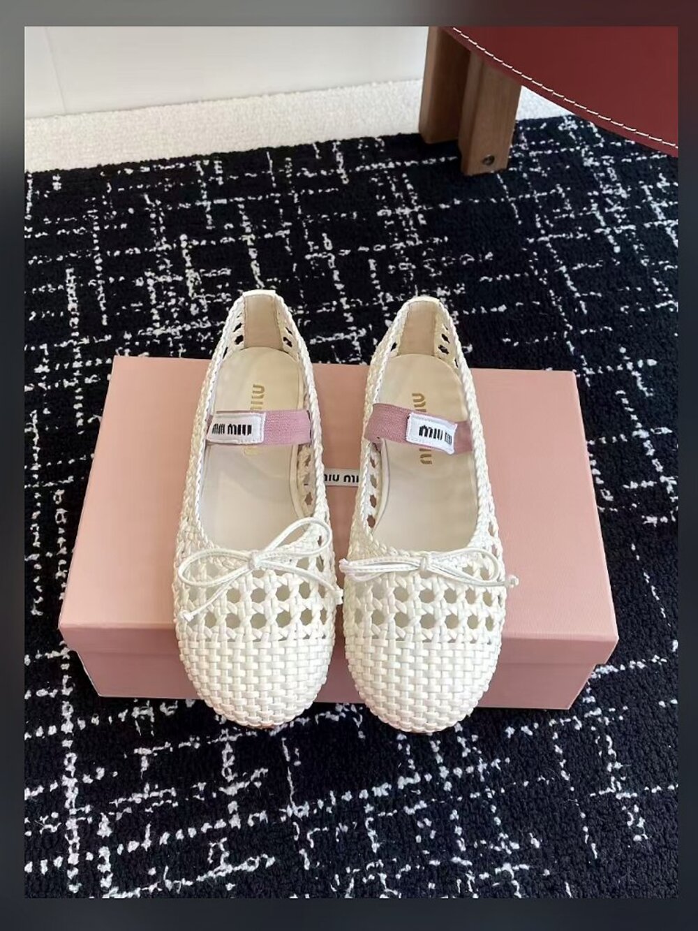 Miu Miu White Woven Mary Jane Flats